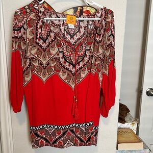 Ruby Rd. Red and Black Patterned Blouse